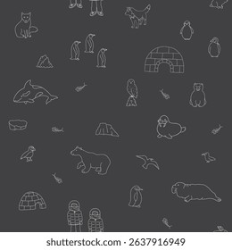 Polar animals seamless pattern. Cute Cartoon arctic animals background. Vector Illustration.