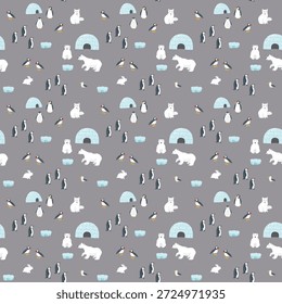 Padrão sem emenda de animais polares. Fundo bonito dos animais árticos dos desenhos animados. Ilustração de vetor