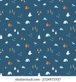 Padrão sem emenda de animais polares. Fundo bonito dos animais árticos dos desenhos animados. Ilustração de vetor