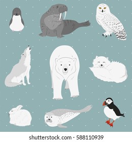 Polar animals set. Vector illustration.