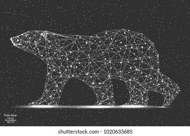 Polar bear is an abstract image of a polygonal triangle model.Starry sky. Low poly design. Vector EPS 10.