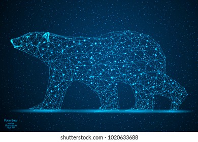 Polar bear is an abstract image of a polygonal triangle model.Starry sky. Low poly design. Vector EPS 10.