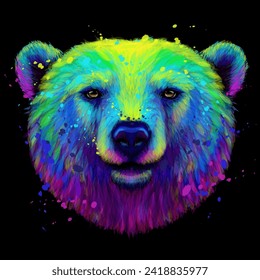 Polar bear. Abstract, multicolored portrait of a polar bear in watercolor style on a black background. Digital vector graphics