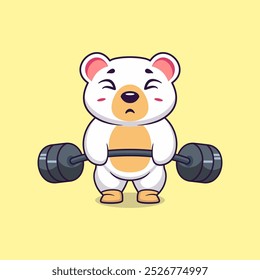 Polar bear animal lift barbell icon illustration cartoon