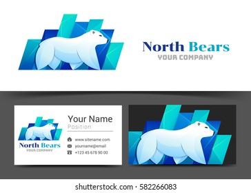 Polar Bear Arctic Corporate Logo and Business Card Sign Template. Creative Design with Colorful Logotype Visual Identity Composition Made of Multicolored Element. Vector Illustration.