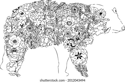 Polar bear art illustration made from flowers and leaves