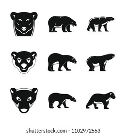 Polar bear baby icons set. Simple illustration of 9 polar bear baby