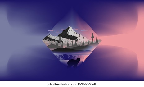 Polar bear in the background of a night landscape