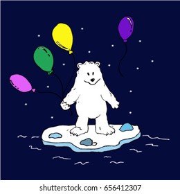 Polar bear with balloons.