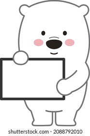 Polar bear with a blank sign. Vector illustration isolated on a white background.