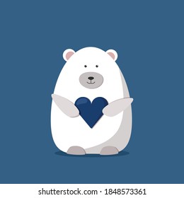 Polar bear with a blue heart. Flat Vector illustration