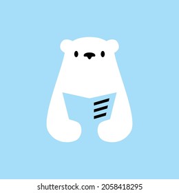 polar bear book read newspaper negative space logo vector icon illustration