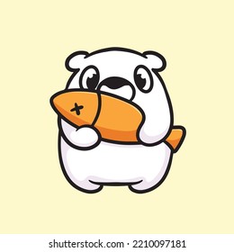 Polar Bear Bring Fish Cartoon Mascot Vector Funny Happiness Lovers Love Cute