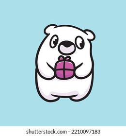 Polar Bear Bring Gifts Cartoon Mascot Vector Funny Happiness Lovers Love Cute