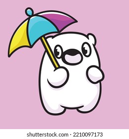 Polar Bear Bring Umbrella Cartoon Mascot Vector Funny Happiness Lovers Love Cute