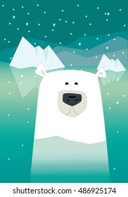 Polar bear cartoon animal vector winter illustration with iceberg and snow