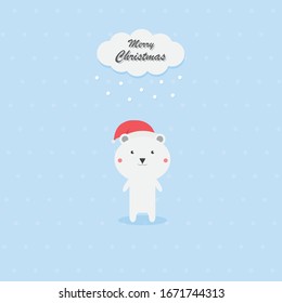 Polar bear cartoon character. Cute polar bear in Santa Claus hat Vector illustration for Merry Christmas and Happy New Year invitation card