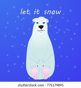 Polar bear cartoon character. A Cute Polar bear standing on blue background. Flat design Vector illustration.