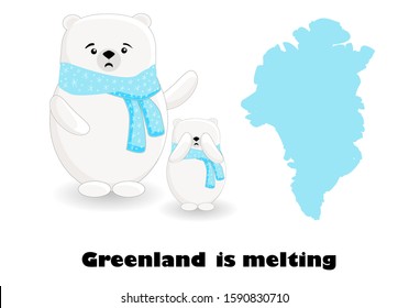 Polar bear cartoon character. Global warming. Greenland island.