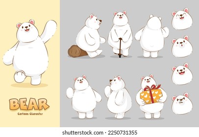 The polar bear cartoon character. Polar bear in various action poses vector funny mascot for use in artwork advertising or web page