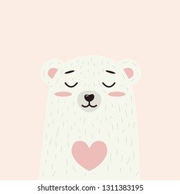 Polar bear cartoon character. Vector illustration for greeting card, kids cards for birthday poster or banner, cartoon invitation. Isolated