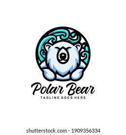 Polar Bear cartoon logo, circle wave polar
