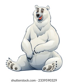 Polar bear cartoon sitting illustration isolated on white background