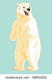 Polar Bear Cartoon with smiling face on blue background