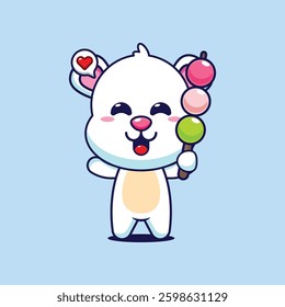 Polar bear cartoon vector illustration eating dango
Design element for poster, brochure, web, mascot, sticker, logo and icon.