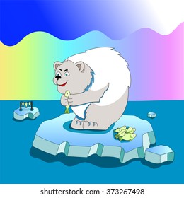 Polar bear caught a fish
