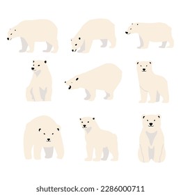 Polar bear character cartoon set