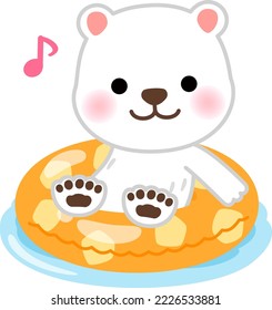 Polar bear character sitting on a float