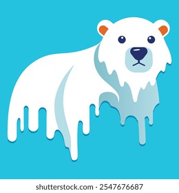 Polar bear character vector icon representing climate change. Understanding the devastating effects of global warming. A symbol of climate change and its threat to arctic wildlife