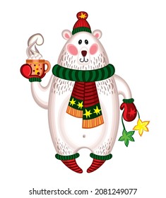 Polar Bear. Christmas cute animal cartoon character.
