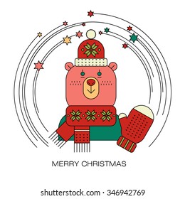 Polar Bear Christmas symbol in modern style vector line. Design for the decoration of a festive corporate products, stickers, banners.