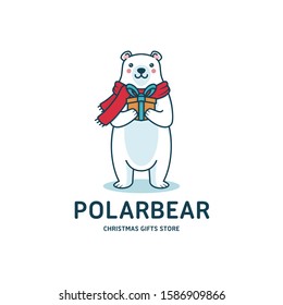 Polar bear christmas vector logo template