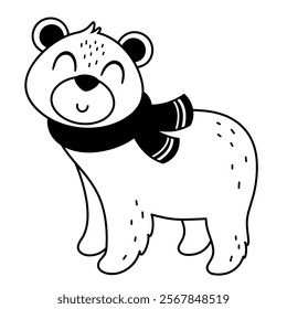 Polar bear clipart. Cute  Black and white Arctic animal doodle. Hand draw vector illustration in flat style 