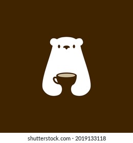 polar bear coffee cup cafe white drink negative space logo vector icon illustration