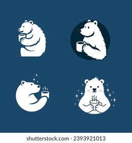 Diseño de la plantilla de la ilustración del icono del café del oso polar