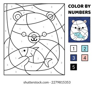 Polar bear. Color by number. Squishmallow. Coloring page. Game for kids. Kawaii, cartoon, vector. Isolated vector illustration eps 10