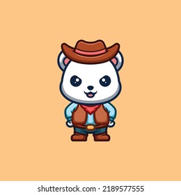 Polar Bear Cowboy Cute Creative Kawaii Cartoon Mascot Logo