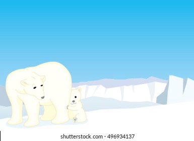 Polar bear and cub on the ice