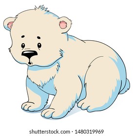 Polar bear cub. Vector illustration of cartoon polar bear isolated on white background.