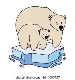 polar bear with cub at the winter landscape, mother and child vector illustration design