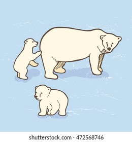 Polar bear with cubs. Vector illustration.