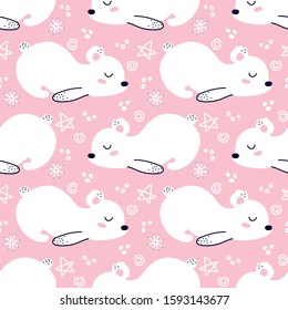 Polar bear, cute animal, seamless pattern background. Nursery theme