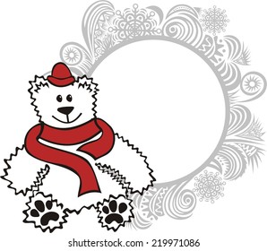Polar bear cute cartoon and winter pattern frame vector illustration