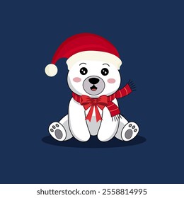 Polar Bear with cute Christmas look up Vector Illustration.