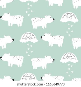 Polar bear cute seamless vector pattern.