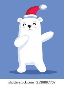 
Polar Bear Dabbing and Dancing Vector Cartoon Character. Cute, adorable wild animal dancing for Christmas 
